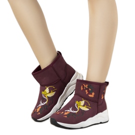 Burgunder-Schneestiefel mit Jamil-Stickerei rot