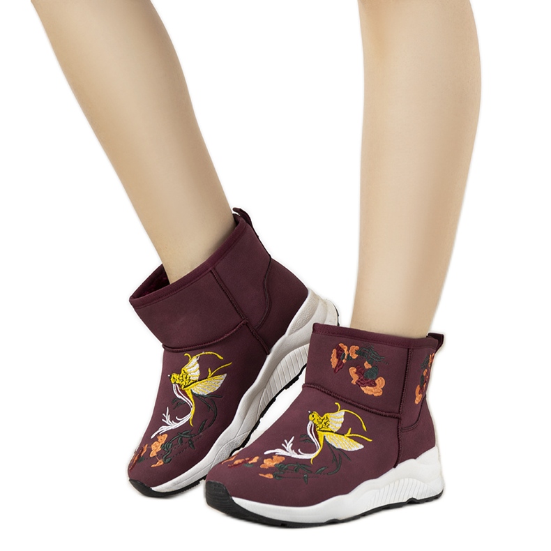 Burgunder-Schneestiefel mit Jamil-Stickerei rot