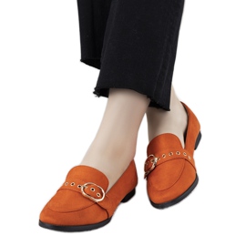 Orangefarbene Mokassins mit goldener Verreau-Dekoration