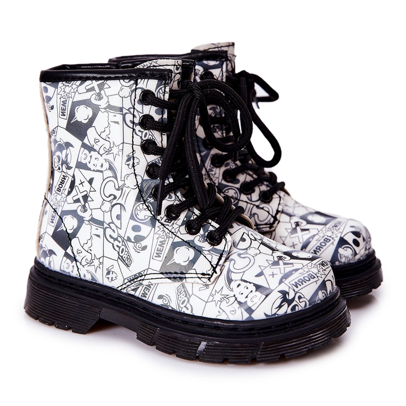 FR1 Schwarz-weiße Dexie Warme Stiefel für Kinder mit Reißverschluss