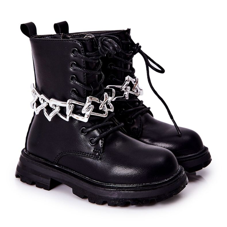 FR1 Schwarze Kinderstiefel mit Kette