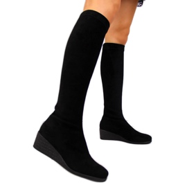 Schwarze Wildlederstiefel auf dem Keil Filippo W PAW299