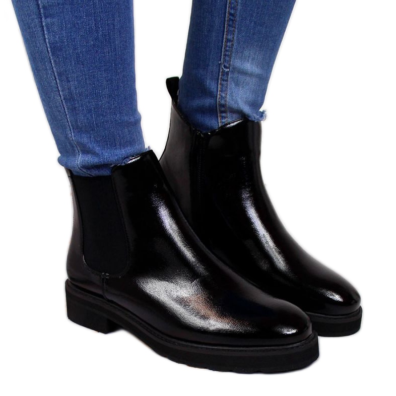 Warme Chelsea Boots, lackiert Sergio Leone W SK353 schwarz