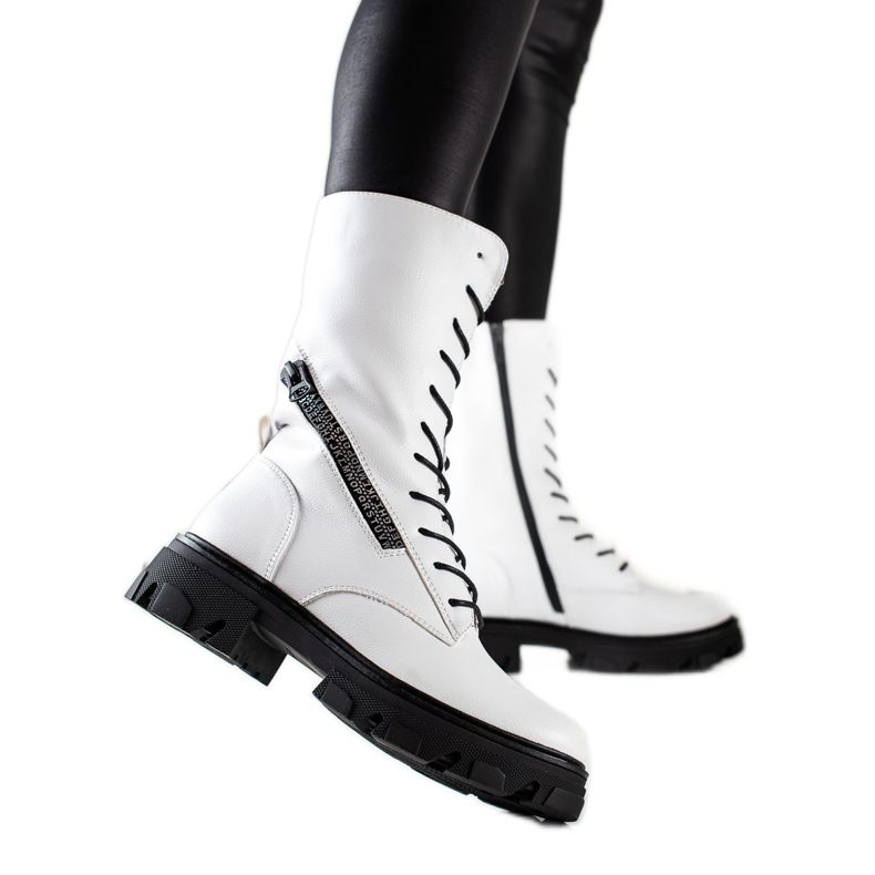 Stiefel mit dekorativem Reißverschluss von Sergio Leone weiß