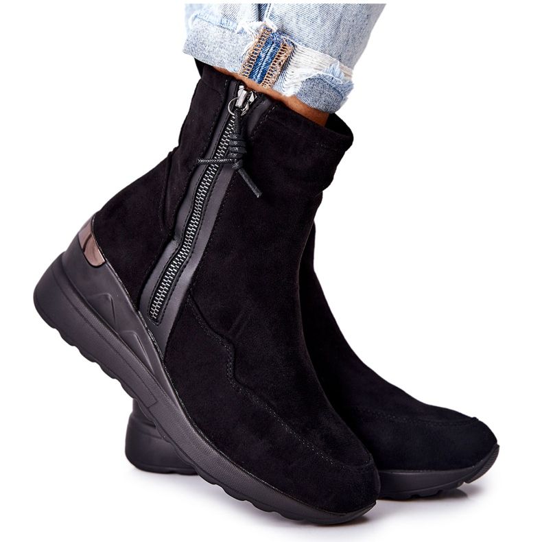 PE1 Schwarze Athelaine Keilstiefel aus Wildleder