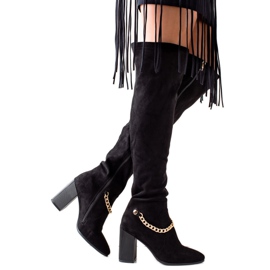 Goodin Oberschenkelhohe Stiefel aus Wildleder mit Kette schwarz