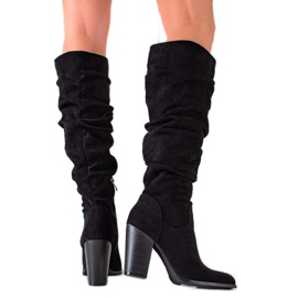 TRENDI Stiefel mit hohem Absatz und gekräuseltem Obermaterial schwarz