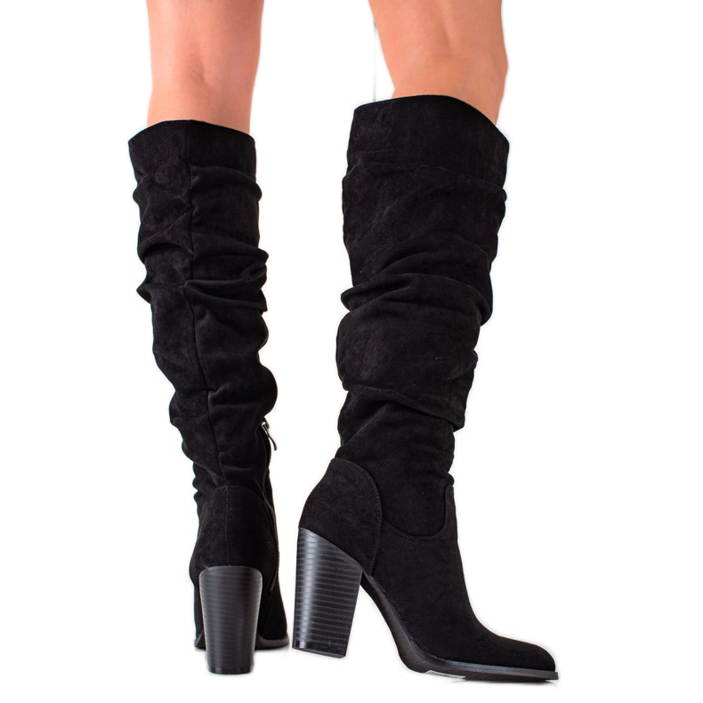 TRENDI Stiefel mit hohem Absatz und gekräuseltem Obermaterial schwarz