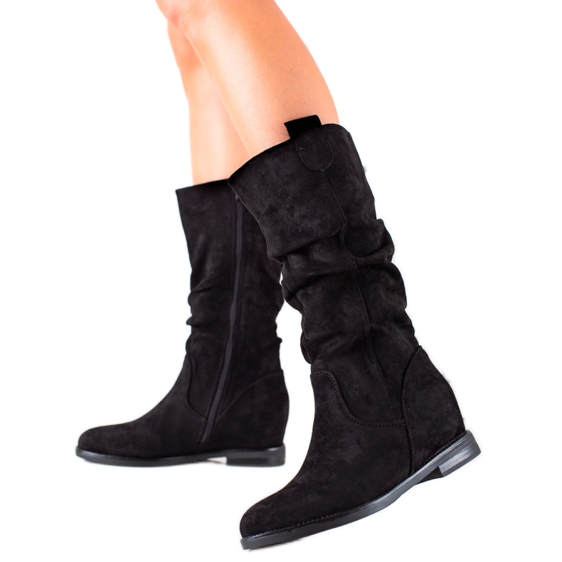 Renda Keilstiefel aus Wildleder schwarz