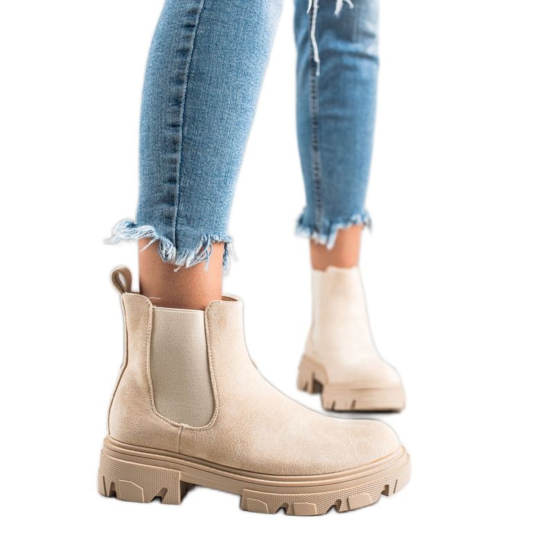 TRENDI Chelsea Boots aus Wildleder auf der Plattform beige