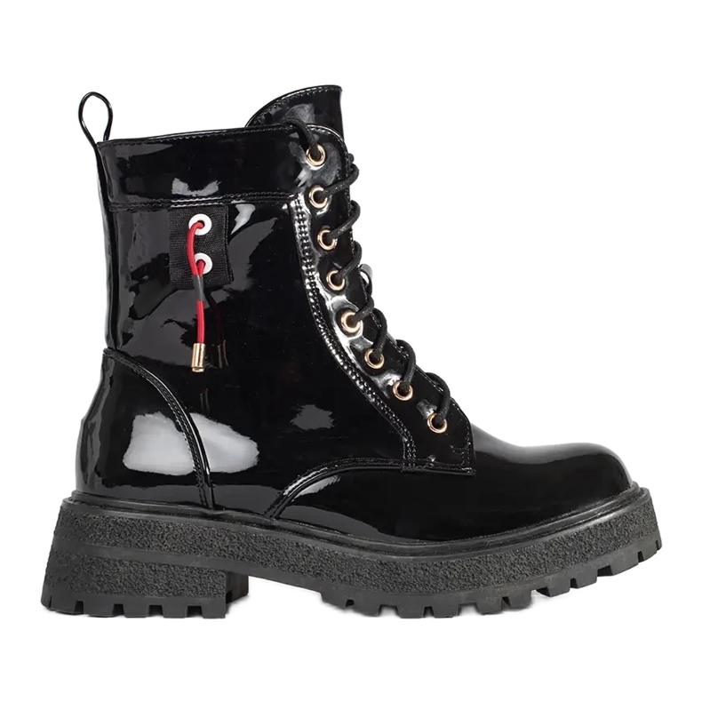 Lackierte Schnürstiefeletten schwarz