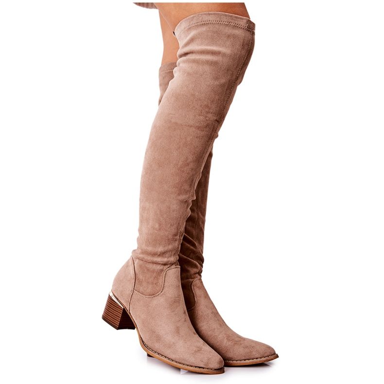 Kniehohe Stiefel für Damen Öko-Wildleder Khaki Can't Stop beige