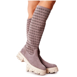 PA2 Wildlederstiefel mit durchbrochenem Muster Hellbraun Eldime