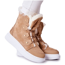 Beige Hoppy Warme Stiefel mit Fell khaki