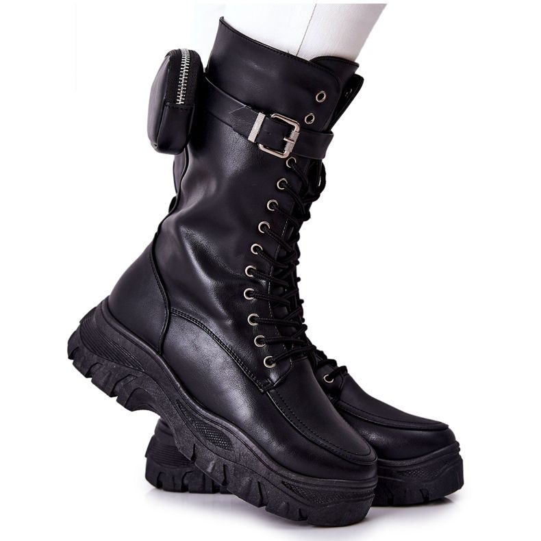 Schwarze Issanti Plateaustiefel mit Niere