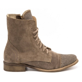 Exquisite Damen Lederstiefel mit Pailletten 1259EX beige