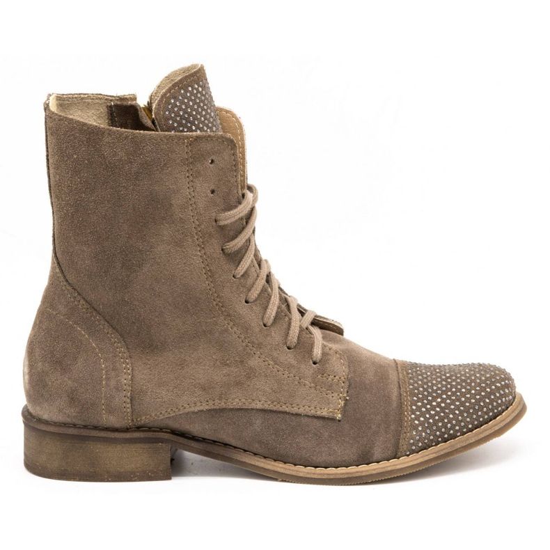 Exquisite Damen Lederstiefel mit Pailletten 1259EX beige