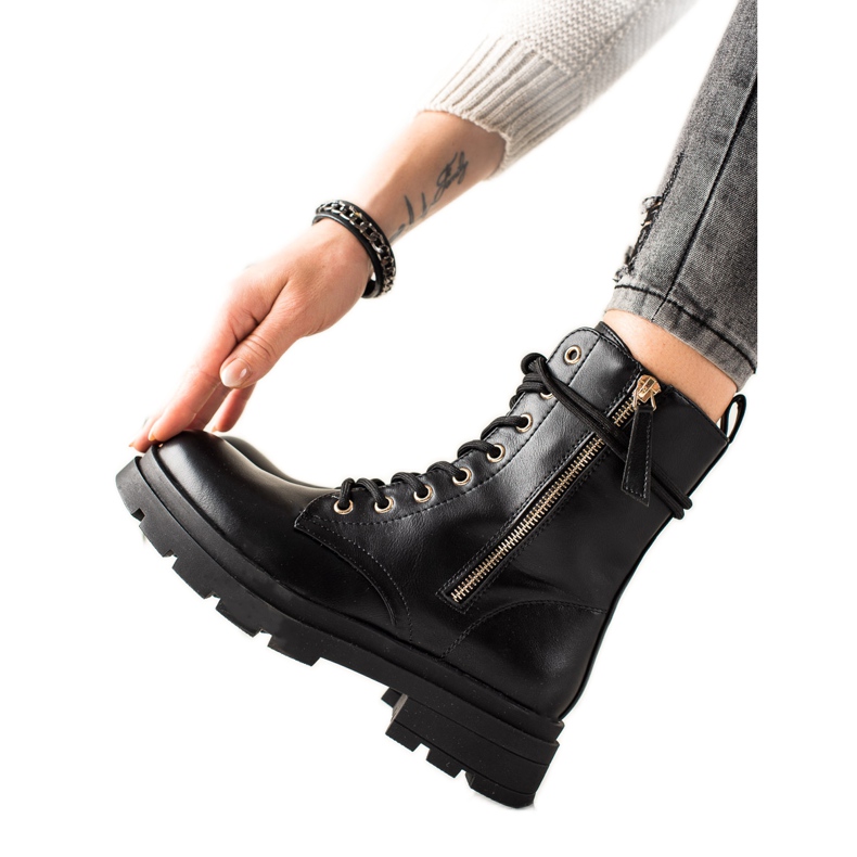 Sixth Sense Schwarze Stiefel Traper mit Öko-Leder