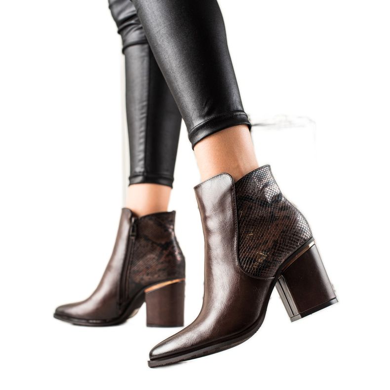 W. Potocki Stiefel mit Potocki-Einsatz mit Schlangenmuster braun