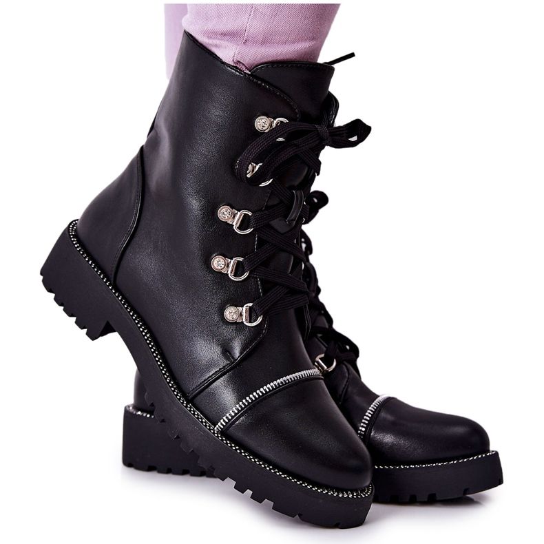 PG1 Klassische schwarze Daiane Lederstiefel mit Schnürung