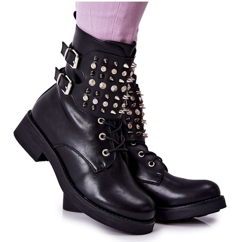 Stiefel mit Nieten am Reißverschluss Schwarz Laurena