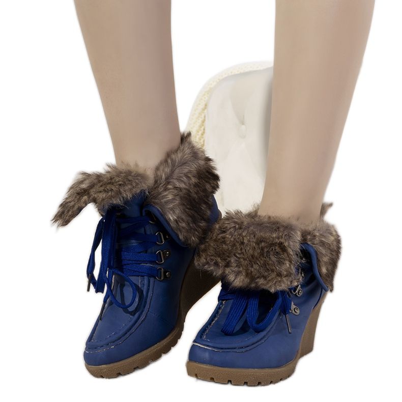 Blaue Keilstiefel mit Callas-Fell