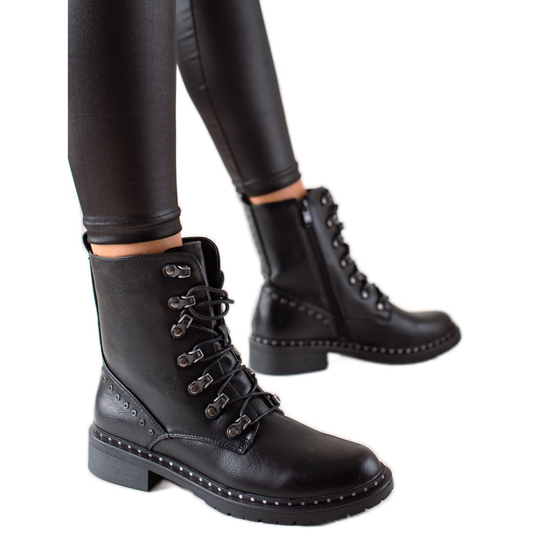 Super Me Lässige Trapper aus Öko-Leder schwarz