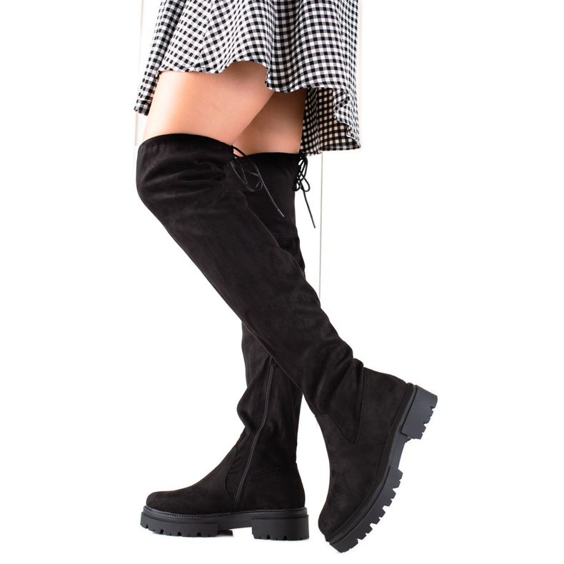 Laura Mode Schwarze Oberschenkelstiefel auf der Plattform