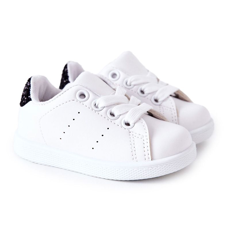 Weiße und schwarze glänzende Sneakers für Kinder