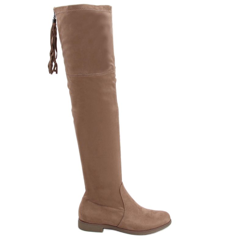 Toum Khaki Overknee-Stiefel mit Fransen