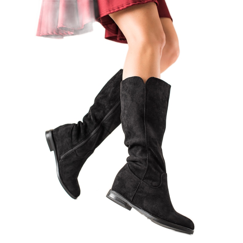 Renda Keilstiefel aus Wildleder in Schwarz