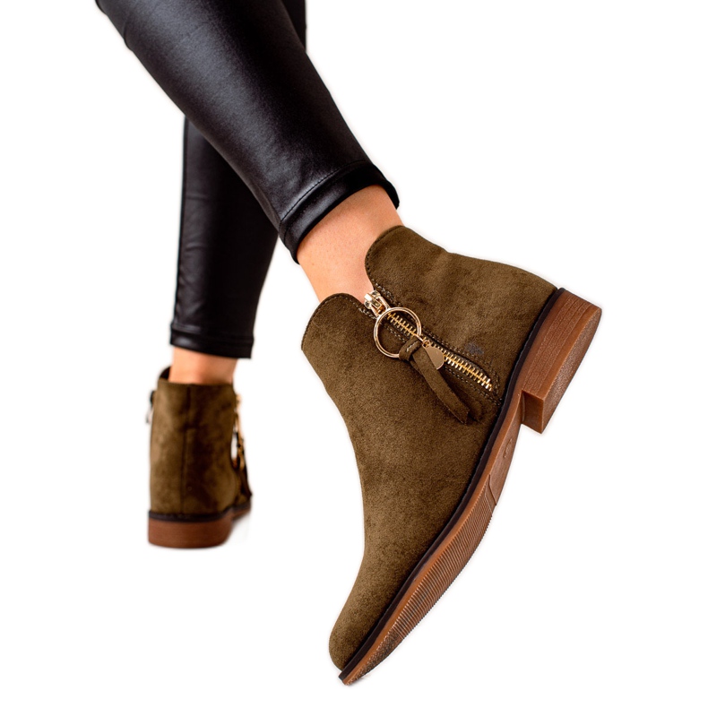 Super Me Stiefel mit goldenem Reißverschluss grün