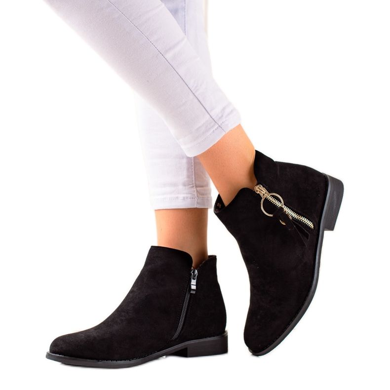 Super Me Stiefel mit goldenem Reißverschluss schwarz