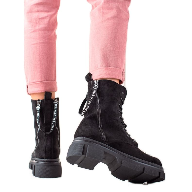 Bona Schwarze Stiefel mit dekorativem Reißverschluss