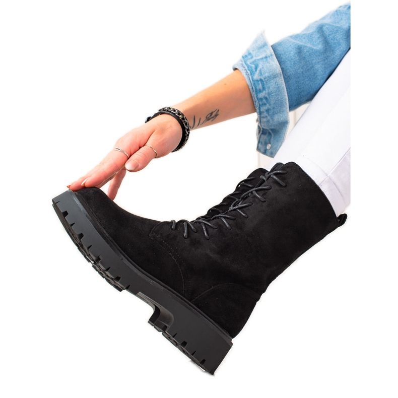 Bona Schwarze Trapper-Stiefel aus Wildleder