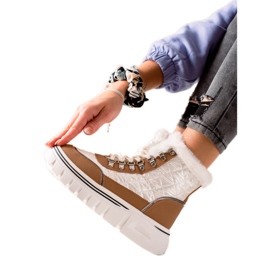 TRENDI Warme Schneeschuhe auf der Plattform weiß braun