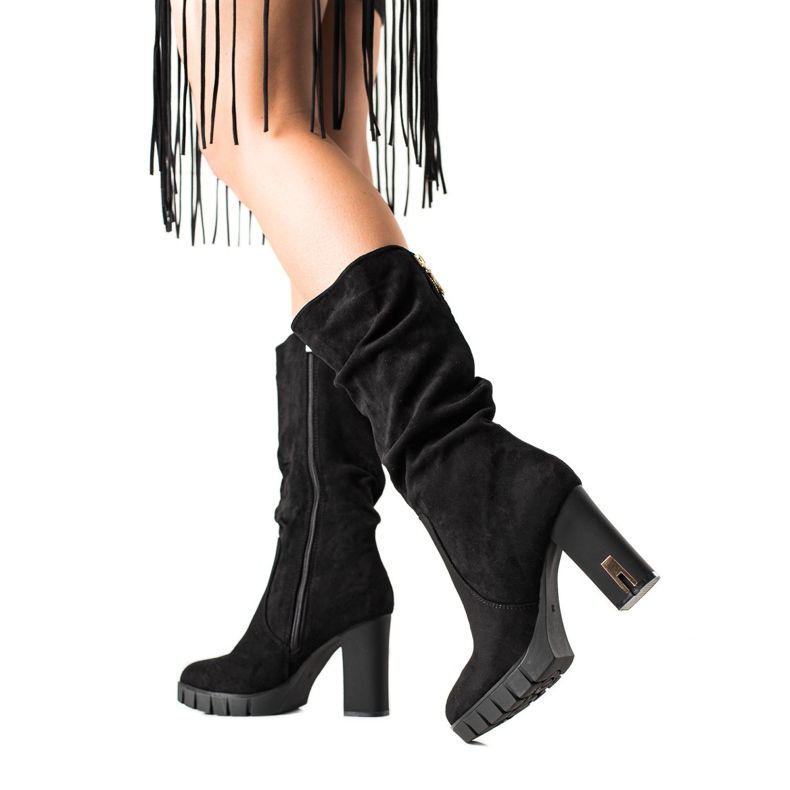 TRENDI Wildlederstiefel mit mattem Absatz schwarz