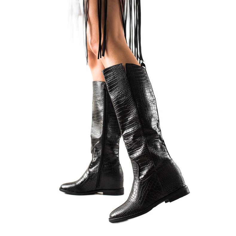 TRENDI Stiefel mit Öko-Leder am Keil schwarz