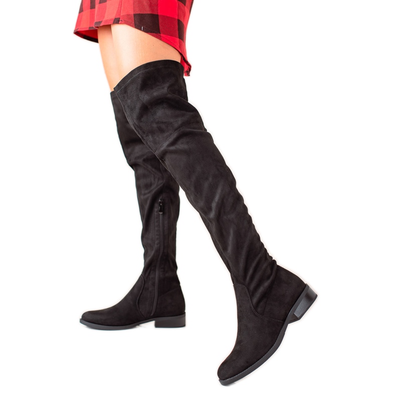 Lucky Shoes Klassische Overknee-Stiefel aus Wildleder schwarz