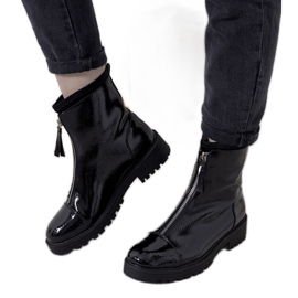 Schwarz lackierte Weiss Stiefel für Damen