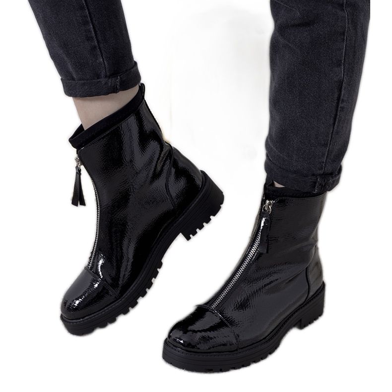 Schwarz lackierte Weiss Stiefel für Damen