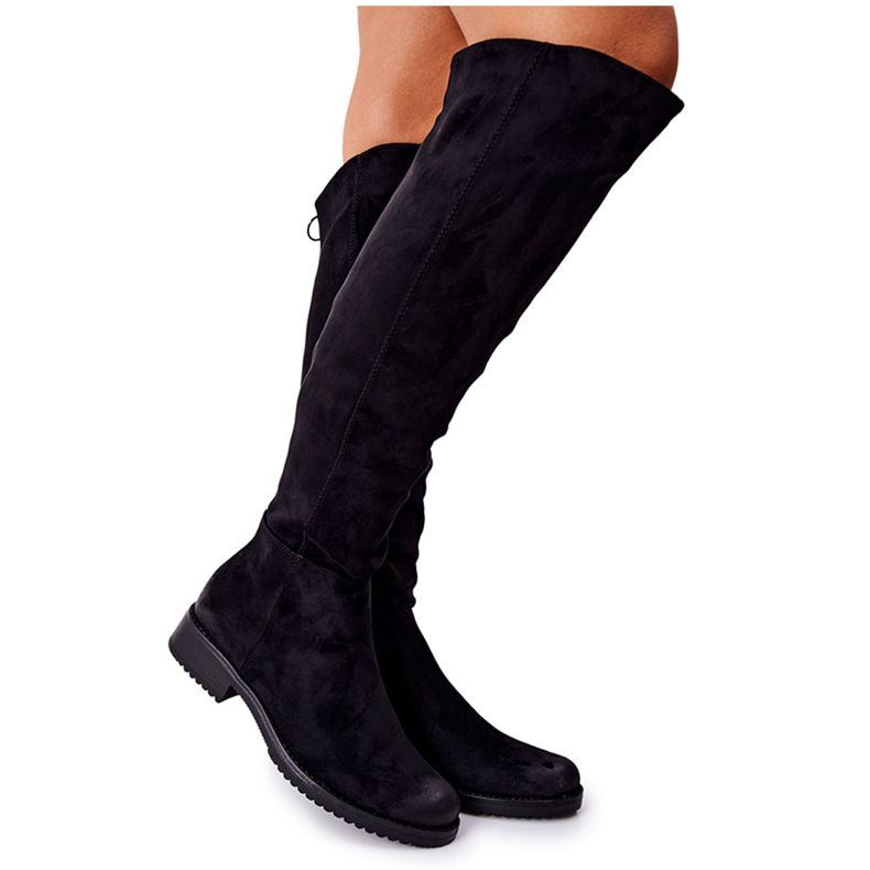 Vinceza Flache Stiefel aus Wildleder für Damen Schwarz Ardmore