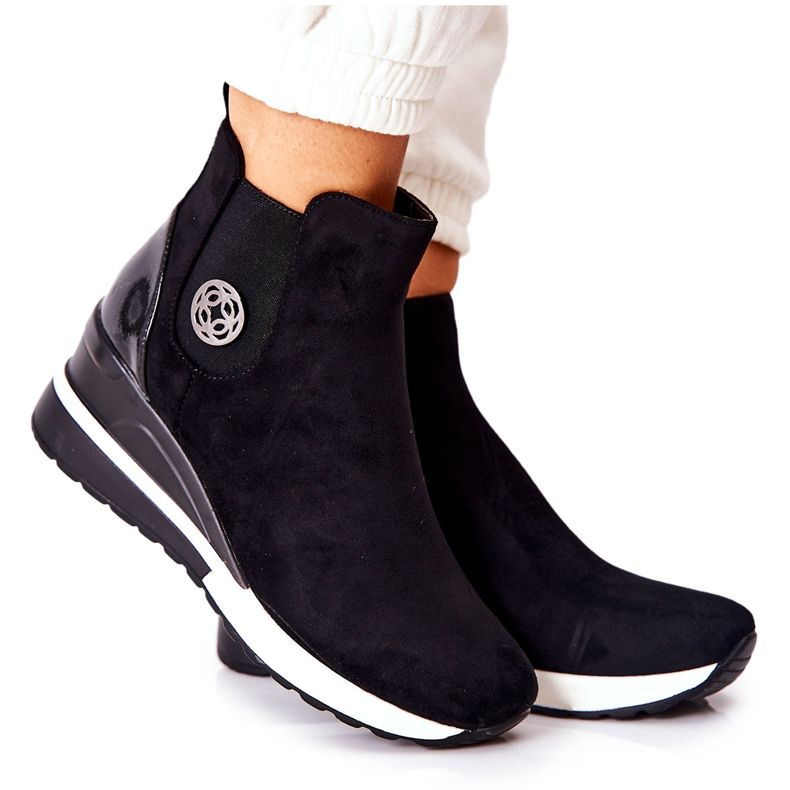 POTOCKI Schwarze Stiefel aus Wildleder mit Keilabsatz Lunelle