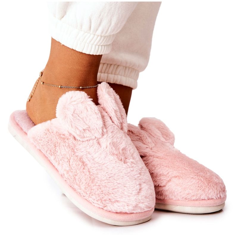 Pelzpantoffeln mit rosa Thorpe-Ohren
