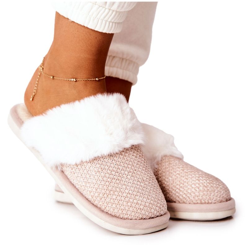 Beige Flamarin warme Hausschuhe mit Fell