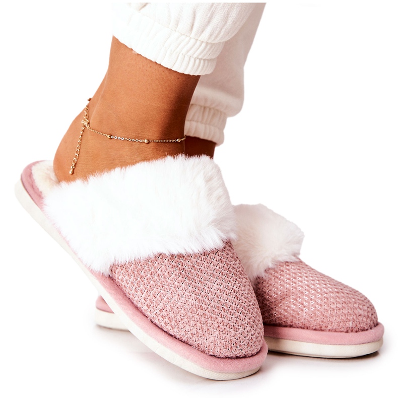 Warme Hausschuhe mit Pelz Rosa Flamarin beige