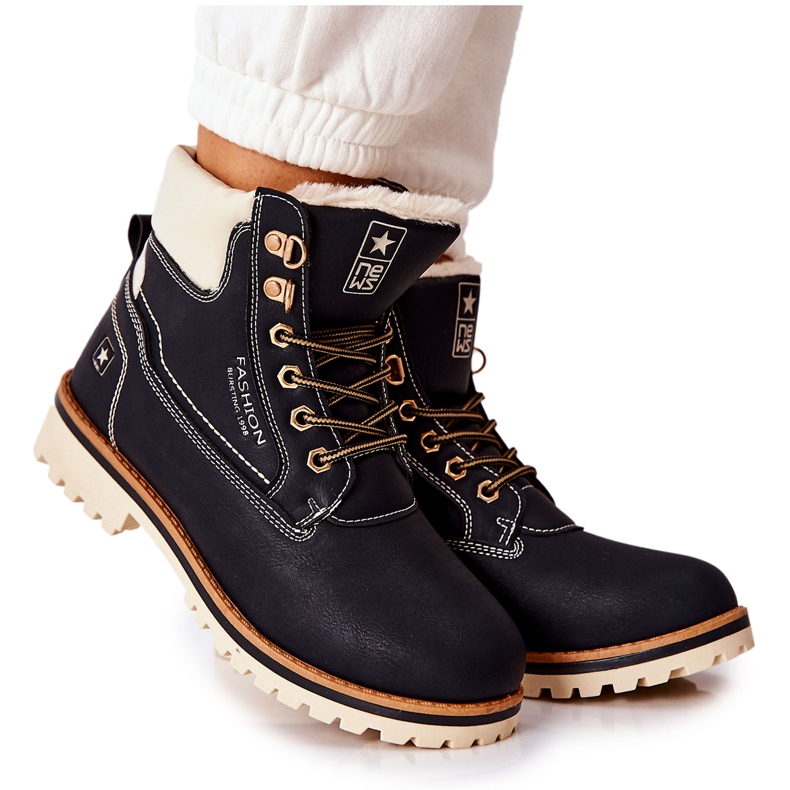 NEWS Damen Trapper Timberki Warmed Black Tiempo schwarz