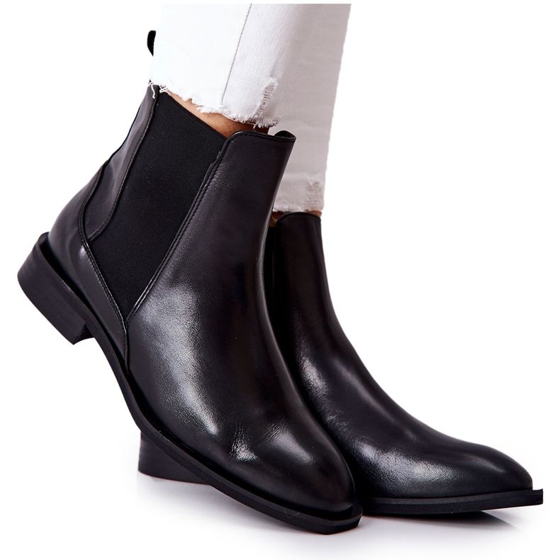 Chelsea-Boots aus Leder mit Absatz Laura Messi Schwarz 2353