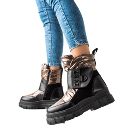 TRENDI Warme Schneestiefel mit Klettverschluss schwarz golden