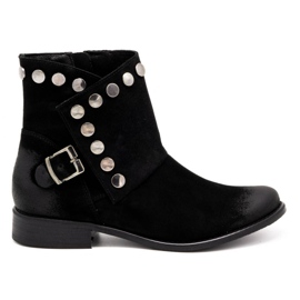 Exquisite Leder Damenstiefel mit Nieten 1198 schwarz